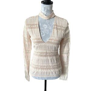 Cinq À Sept Cecily lace choker Womens Ivory Long Sleeve Top Size Small